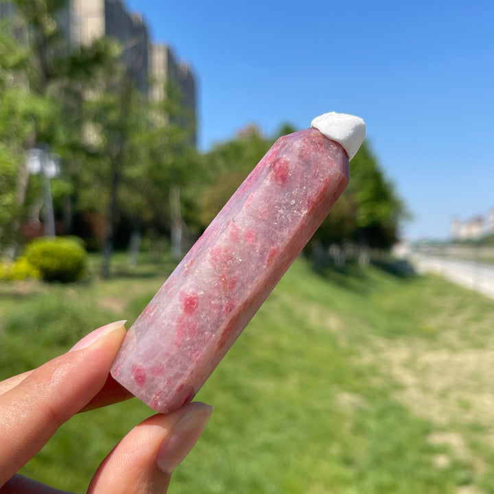 Natural Crystal Rhodonite In Quartz Point