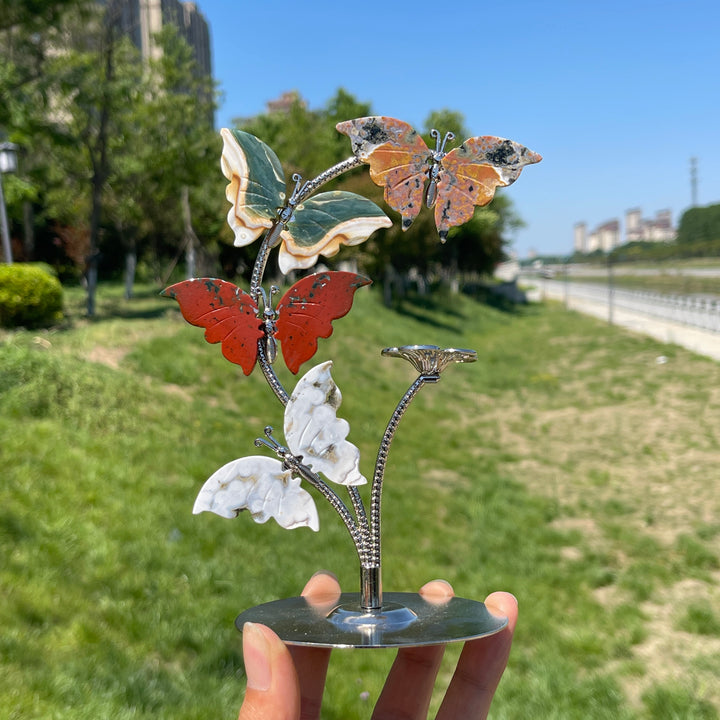 A Slightly Imperfect Natural Crystal Ocean Jasper Butterfly Sphere Stand