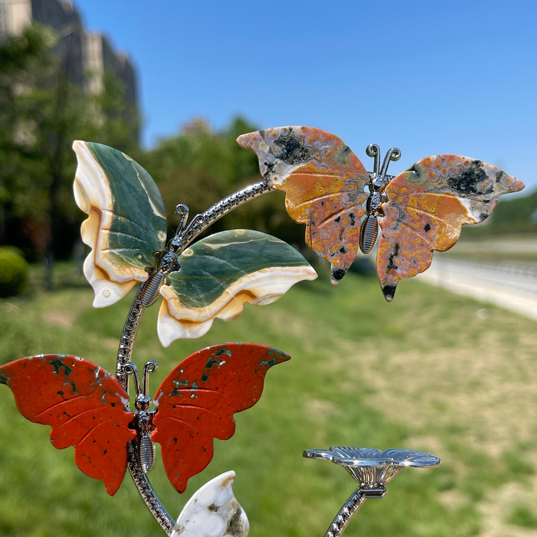 A Slightly Imperfect Natural Crystal Ocean Jasper Butterfly Sphere Stand