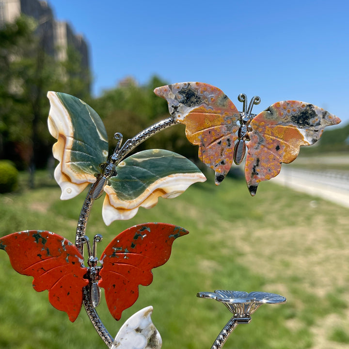 A Slightly Imperfect Natural Crystal Ocean Jasper Butterfly Sphere Stand