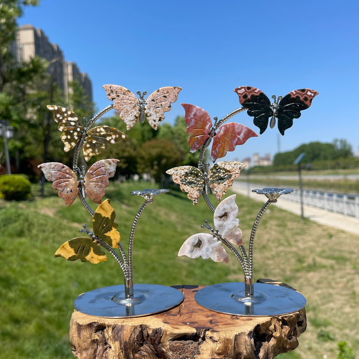 A Slightly Imperfect Natural Crystal Ocean Jasper Butterfly Sphere Stand
