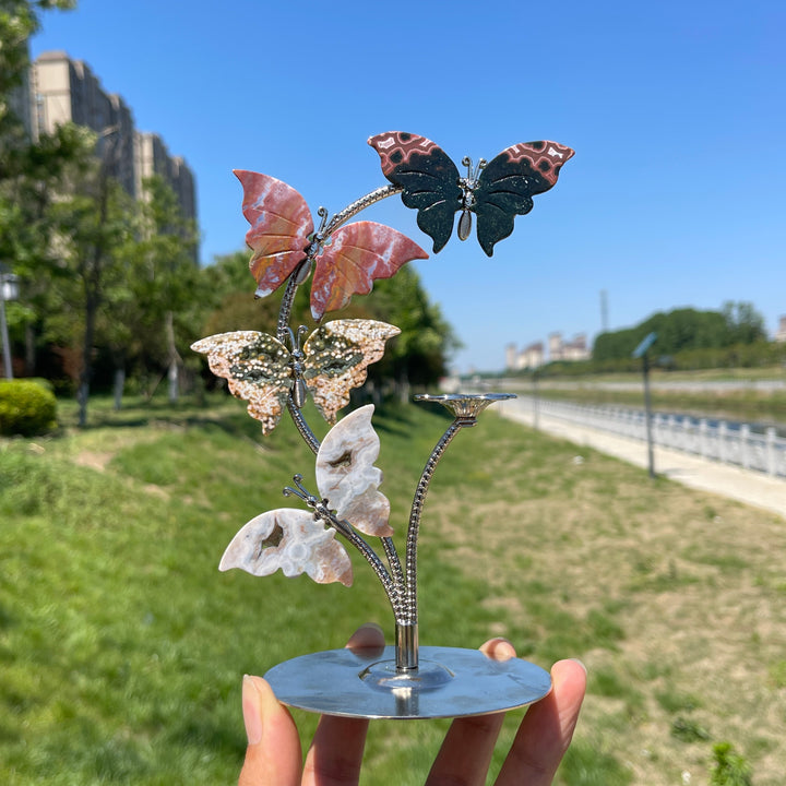 A Slightly Imperfect Natural Crystal Ocean Jasper Butterfly Sphere Stand