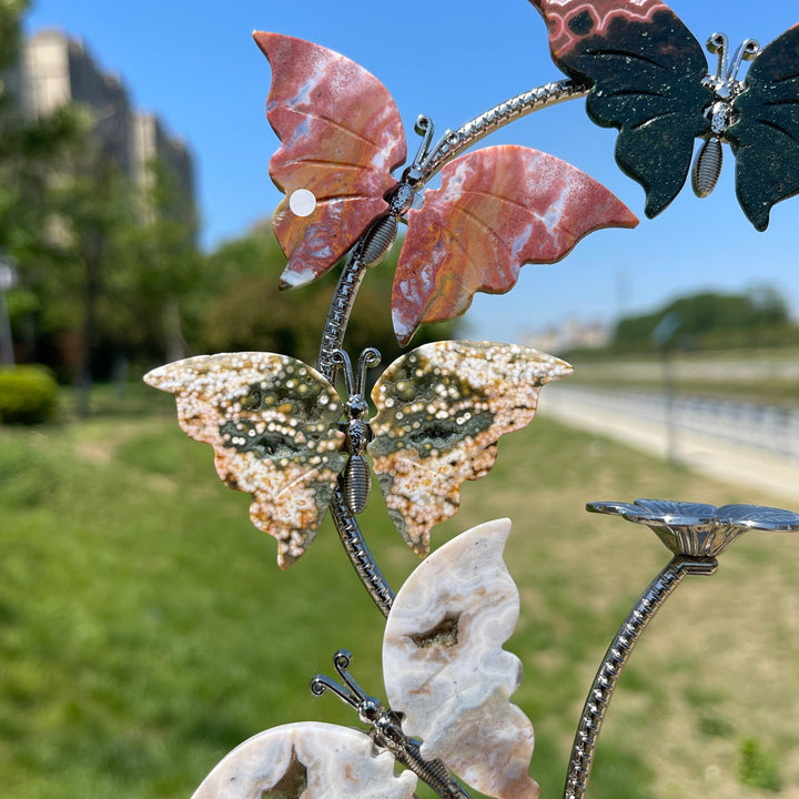 A Slightly Imperfect Natural Crystal Ocean Jasper Butterfly Sphere Stand