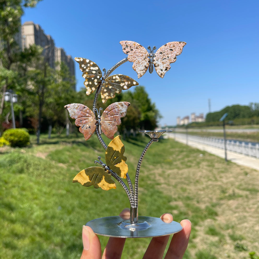 A Slightly Imperfect Natural Crystal Ocean Jasper Butterfly Sphere Stand