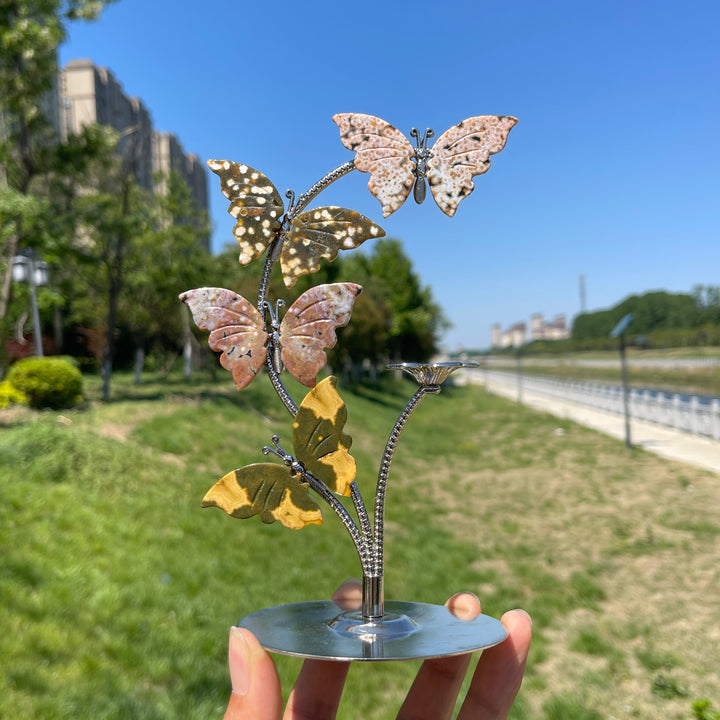 A Slightly Imperfect Natural Crystal Ocean Jasper Butterfly Sphere Stand