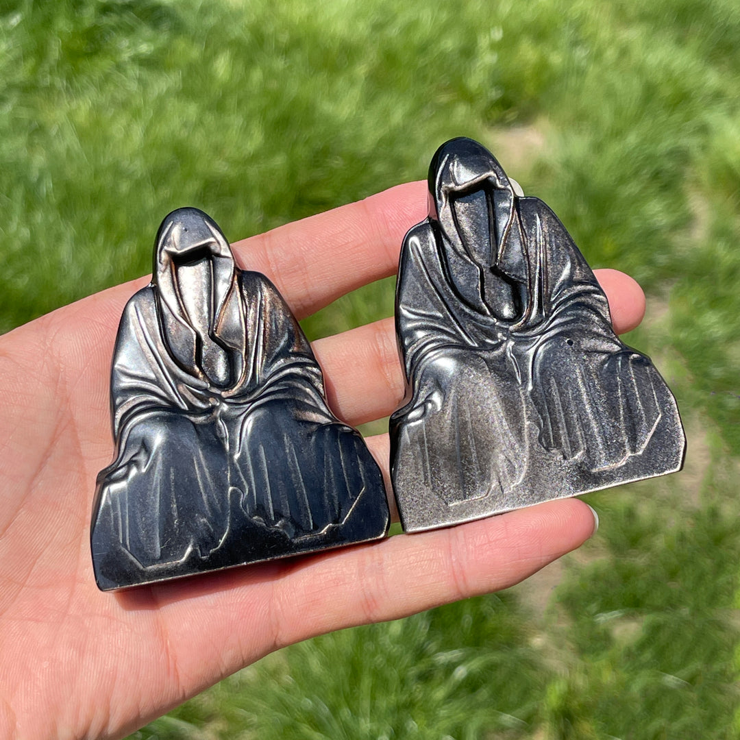 Natural Silver Obsidian Grim Reaper Carving