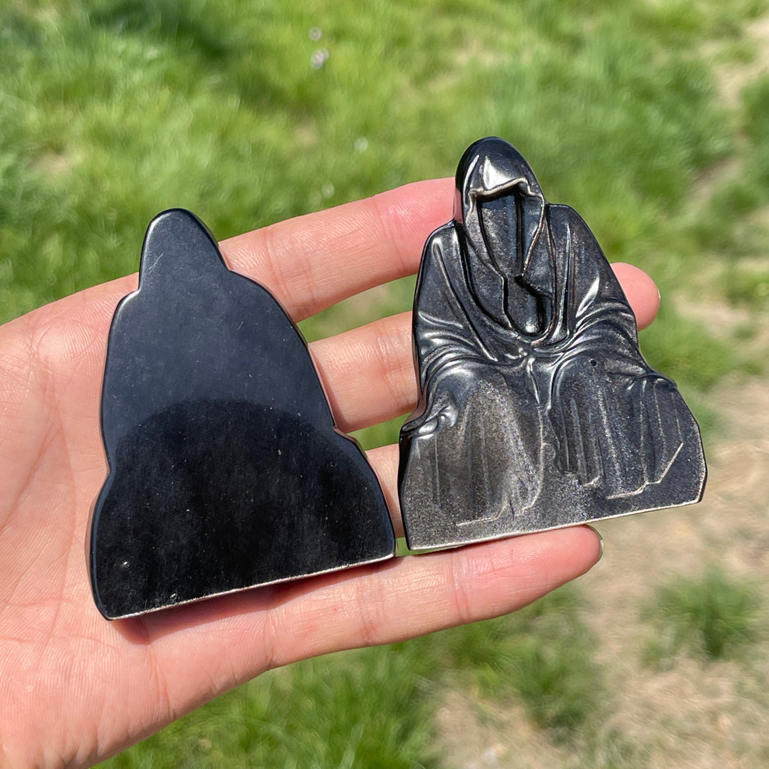 Natural Silver Obsidian Grim Reaper Carving