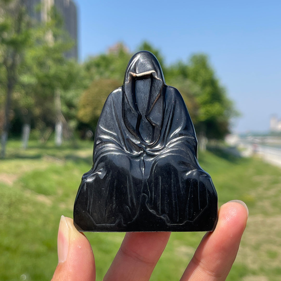 Natural Silver Obsidian Grim Reaper Carving