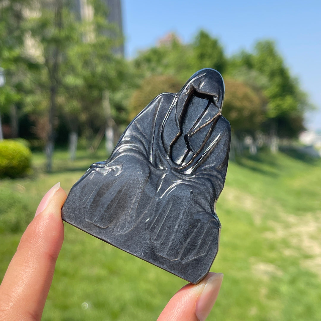 Natural Silver Obsidian Grim Reaper Carving
