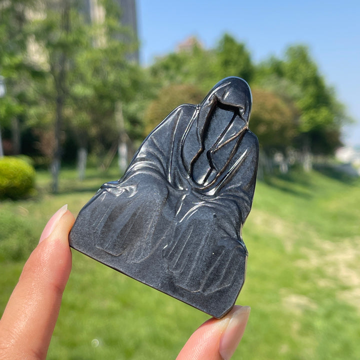 Natural Silver Obsidian Grim Reaper Carving