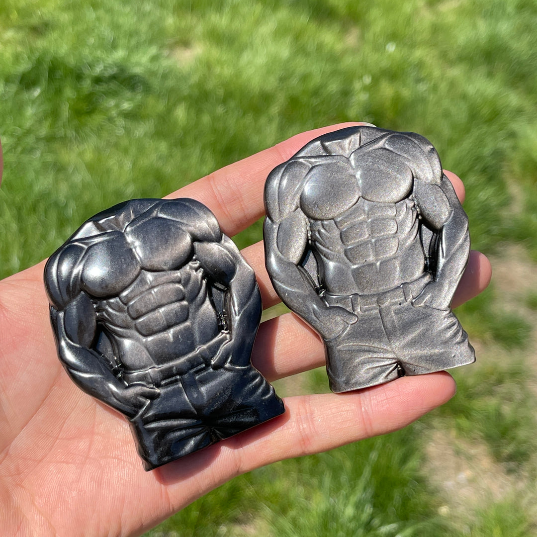 Natural Crystal Silver Obsidian Muscular Torso Carving