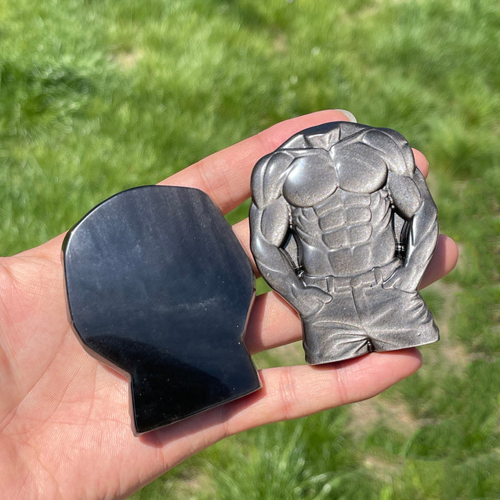 Natural Crystal Silver Obsidian Muscular Torso Carving
