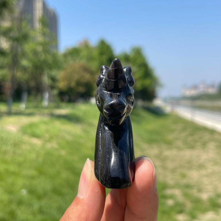 Natural Crystal Silver Obsidian Unicorn Carving