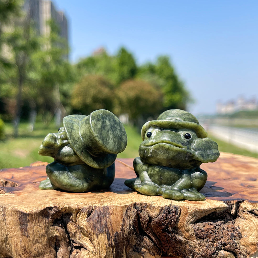 Natural Serpentine Flower-Frog Carving