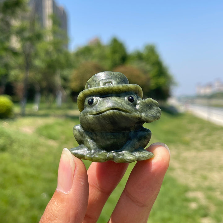 Natural Serpentine Flower-Frog Carving