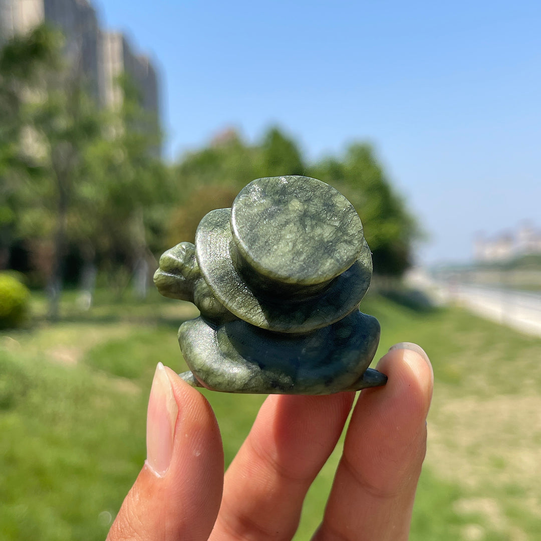 Natural Serpentine Flower-Frog Carving