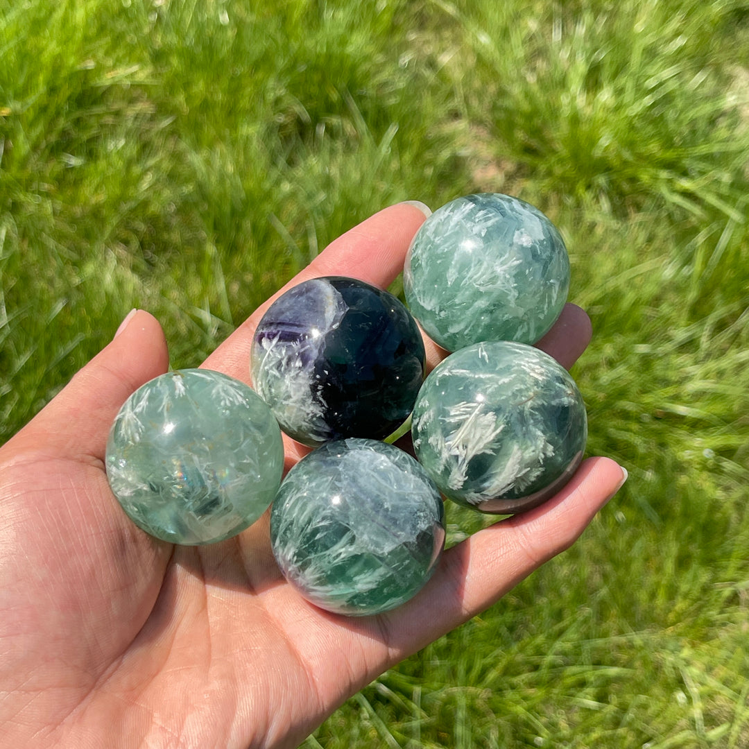 Natural Crystal Ethereal Feather Fluorite Sphere