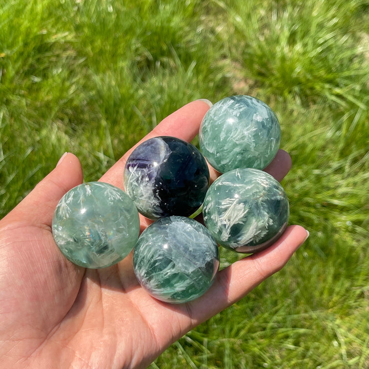 Natural Crystal Ethereal Feather Fluorite Sphere