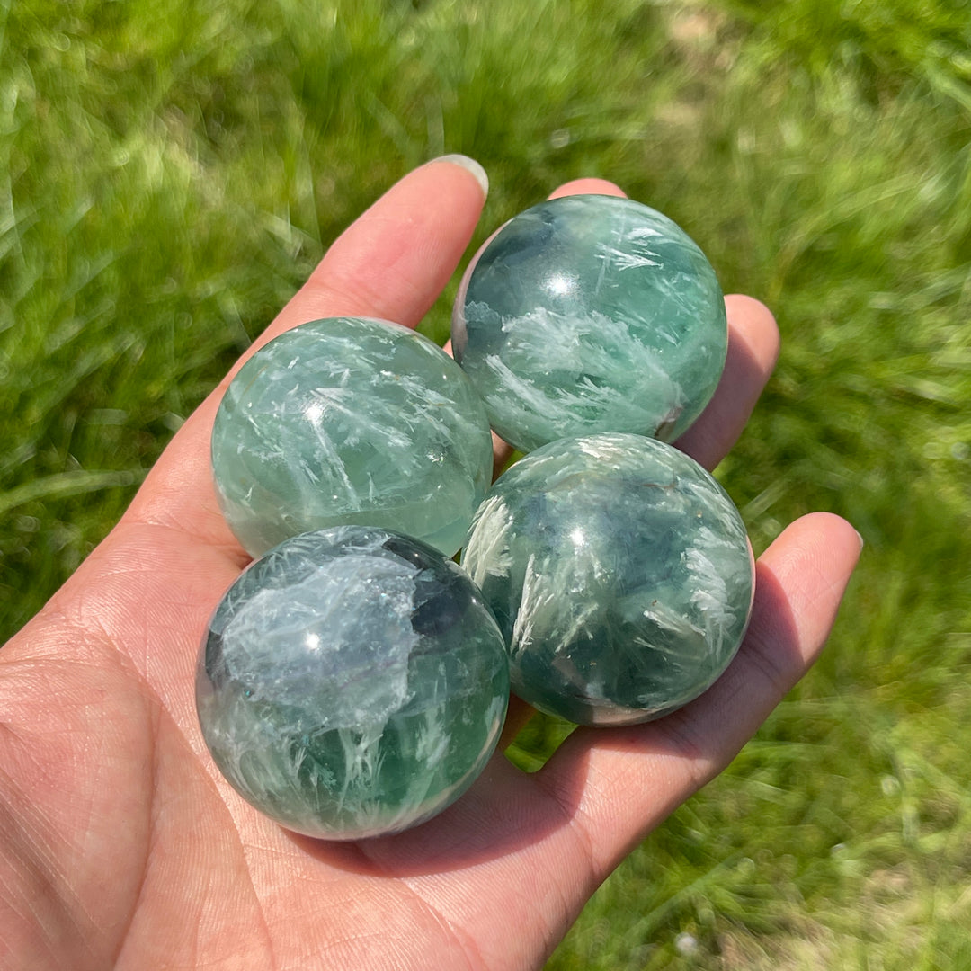 Natural Crystal Ethereal Feather Fluorite Sphere