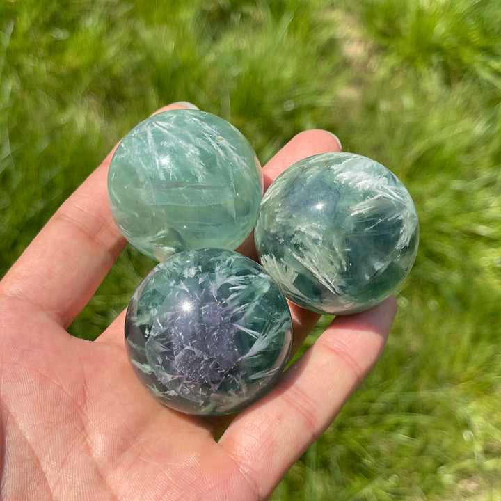 Natural Crystal Ethereal Feather Fluorite Sphere