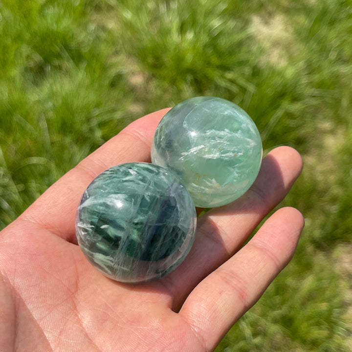 Natural Crystal Ethereal Feather Fluorite Sphere