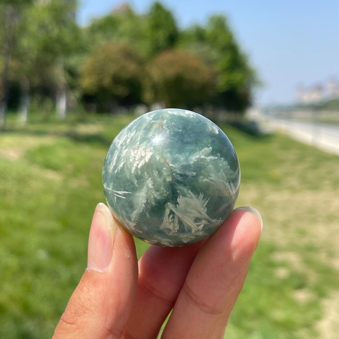 Natural Crystal Ethereal Feather Fluorite Sphere