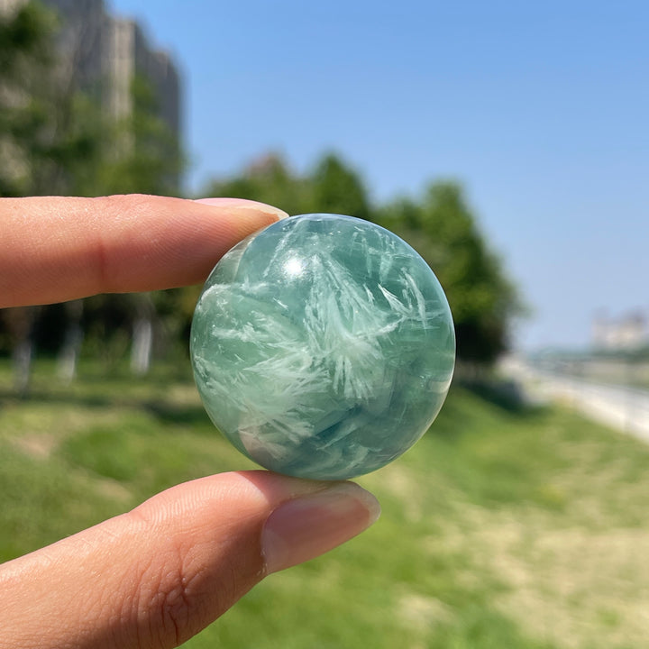 Natural Crystal Ethereal Feather Fluorite Sphere