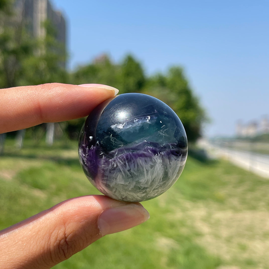 Natural Crystal Ethereal Feather Fluorite Sphere