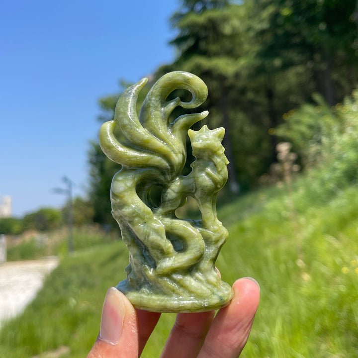 Natural Nine-Tailed Fox Crystal Carving