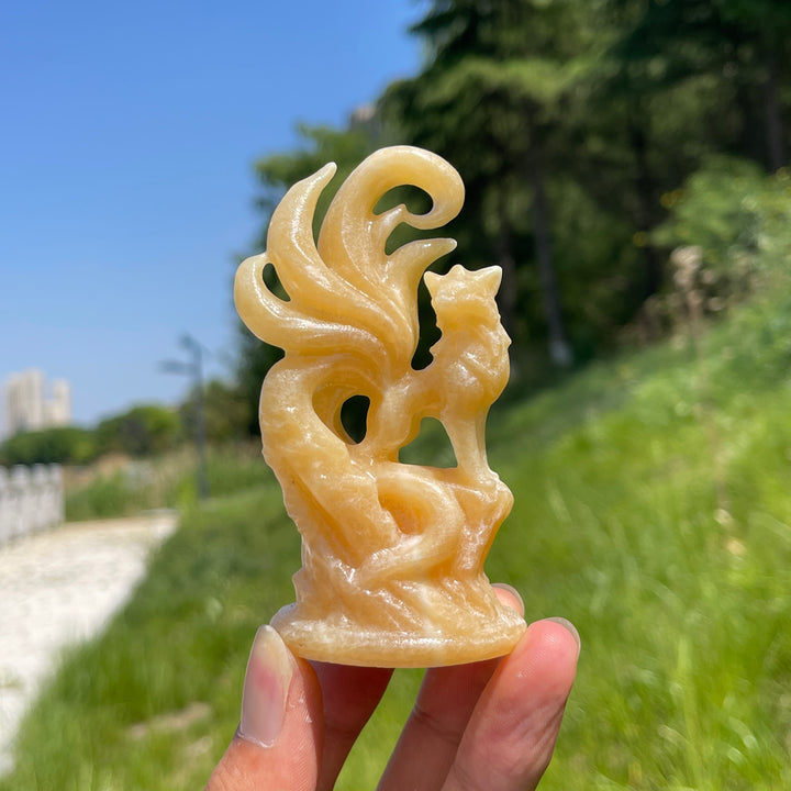 Natural Nine-Tailed Fox Crystal Carving