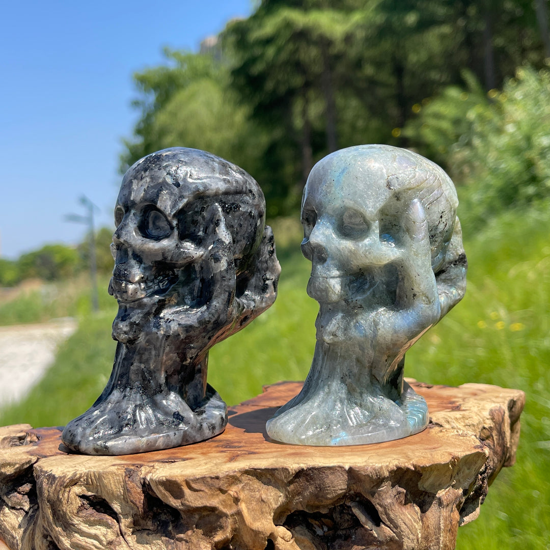 Natural Crystal Hand-Held Skull Carving