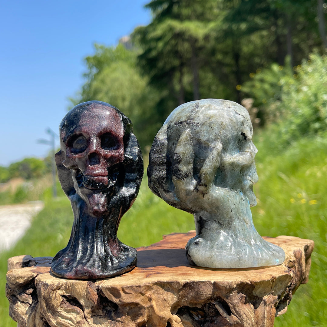 Natural Crystal Hand-Held Skull Carving