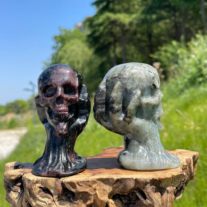 Natural Crystal Hand-Held Skull Carving