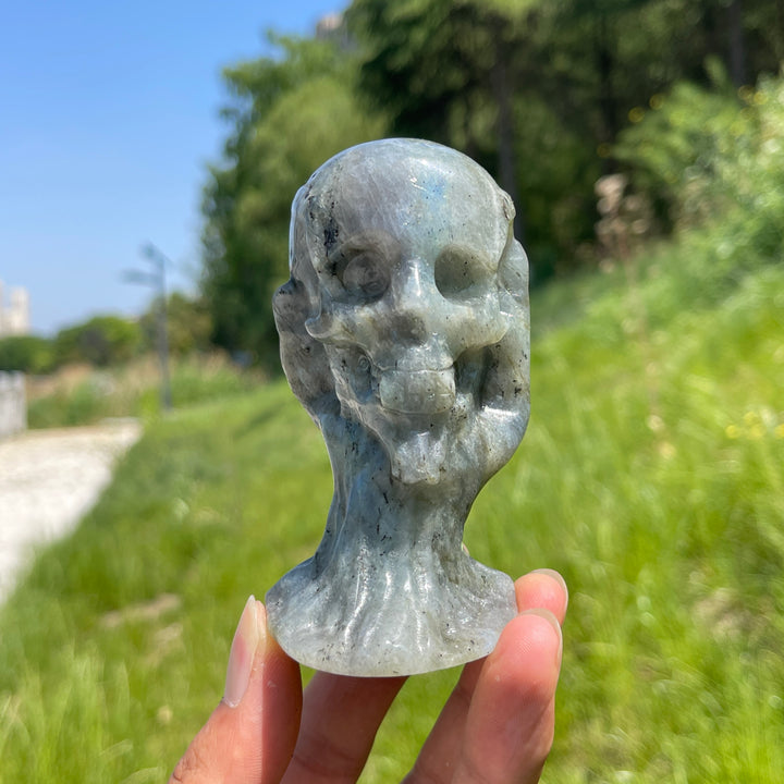 Natural Crystal Hand-Held Skull Carving