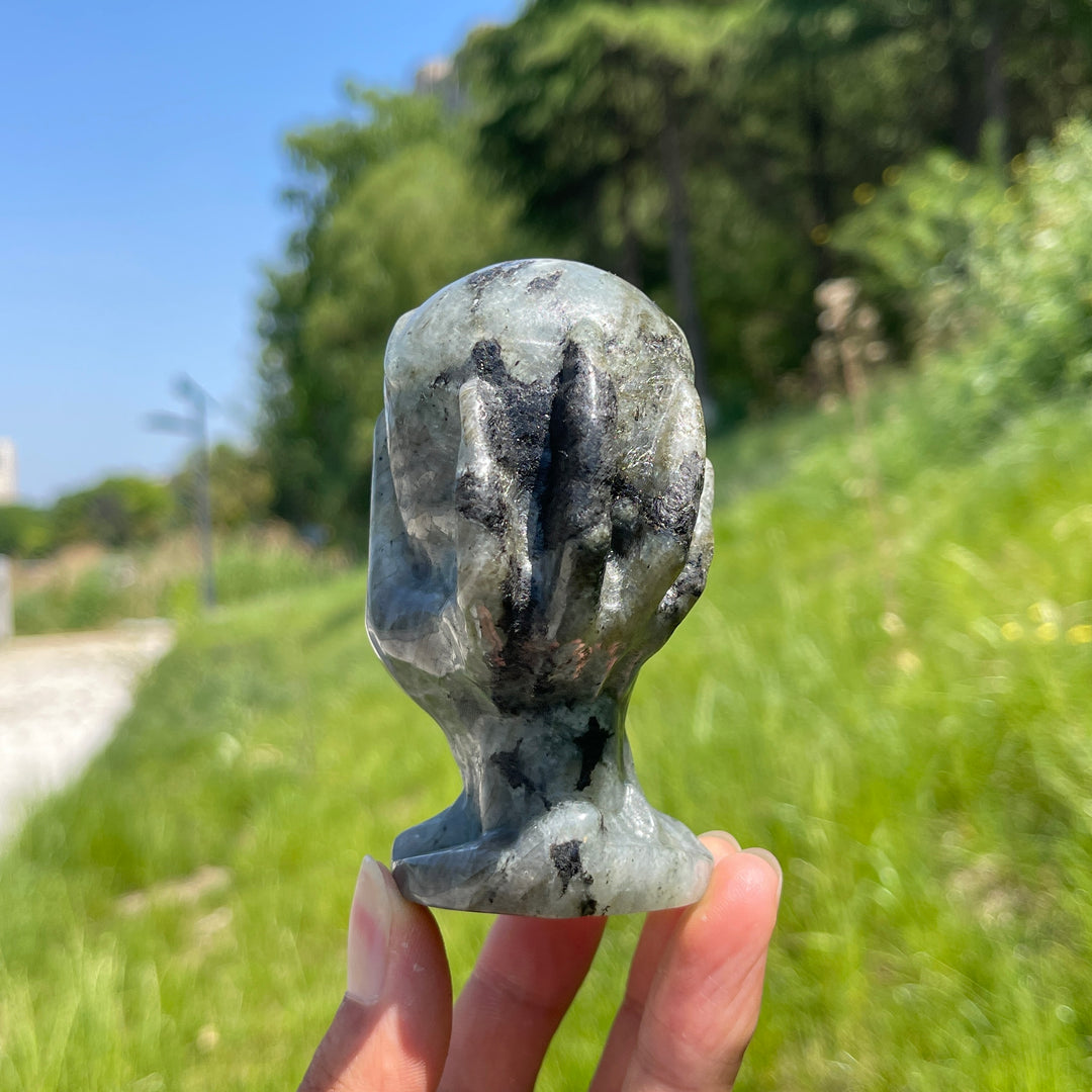 Natural Crystal Hand-Held Skull Carving