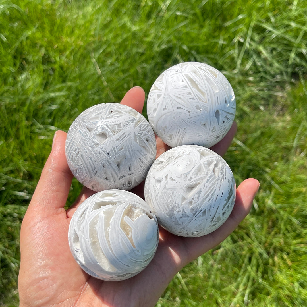 A Slightly Imperfect Natural Crystal White Mexican Agate Sphere
