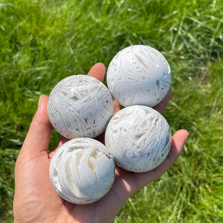 A Slightly Imperfect Natural Crystal White Mexican Agate Sphere