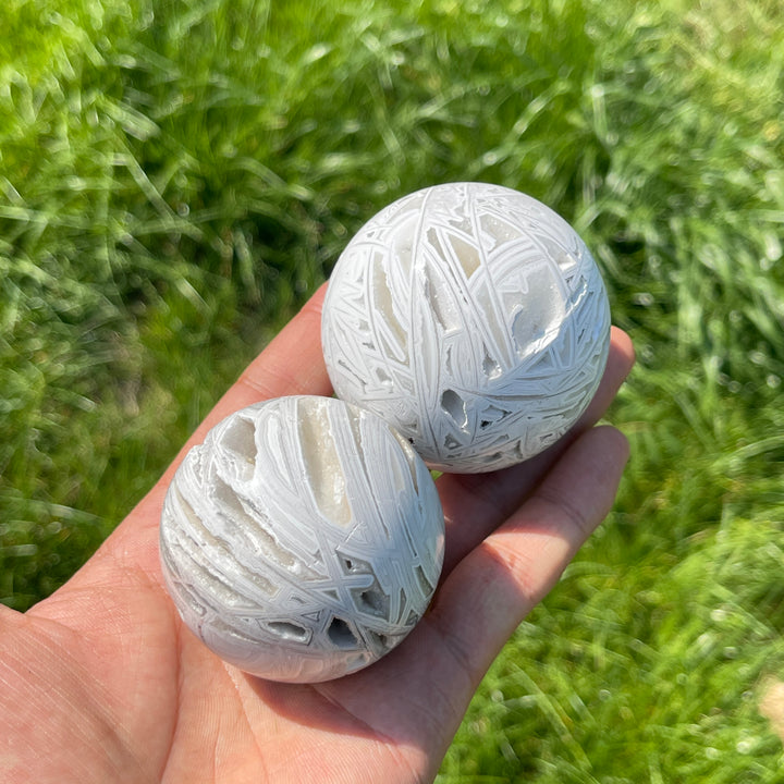 A Slightly Imperfect Natural Crystal White Mexican Agate Sphere