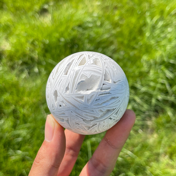 A Slightly Imperfect Natural Crystal White Mexican Agate Sphere