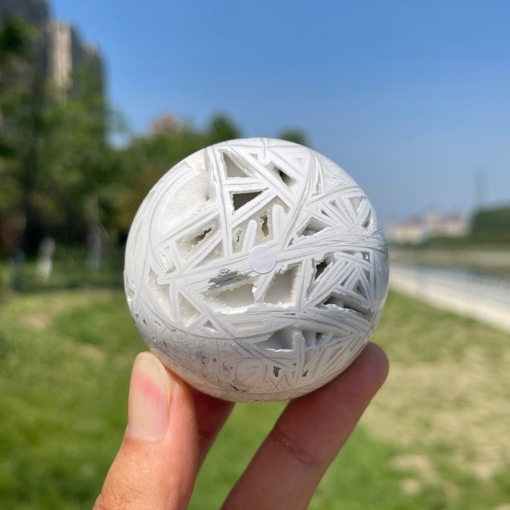 A Slightly Imperfect Natural Crystal White Mexican Agate Sphere