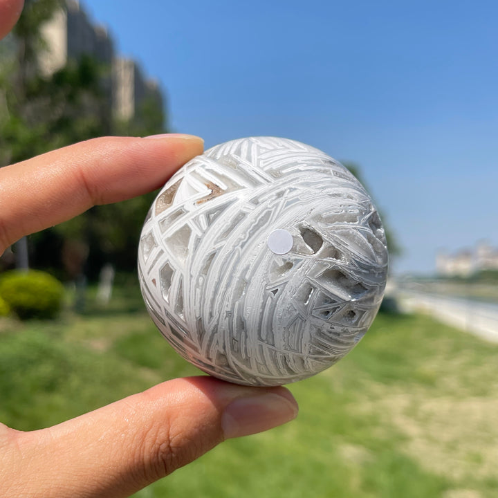A Slightly Imperfect Natural Crystal White Mexican Agate Sphere