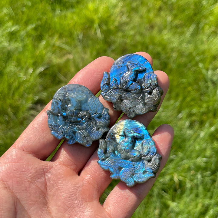 Natural Labradorite Nine-Tailed Fox Carving