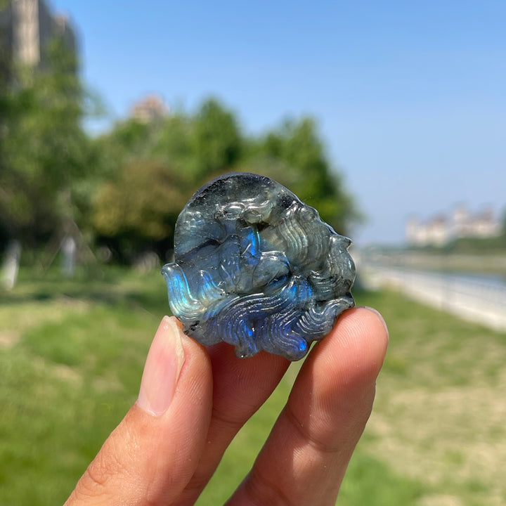 Natural Labradorite Nine-Tailed Fox Carving
