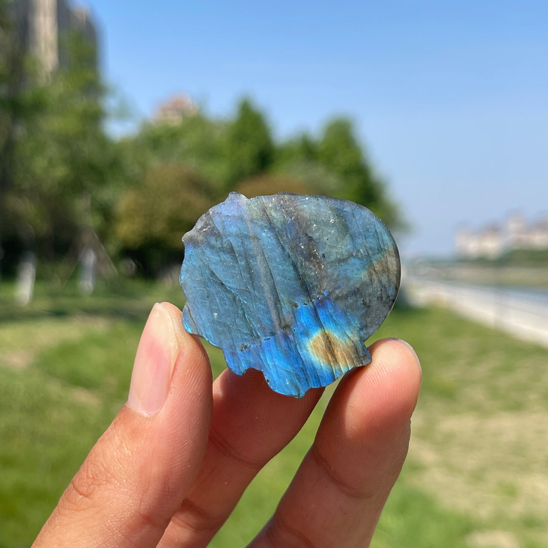Natural Labradorite Nine-Tailed Fox Carving