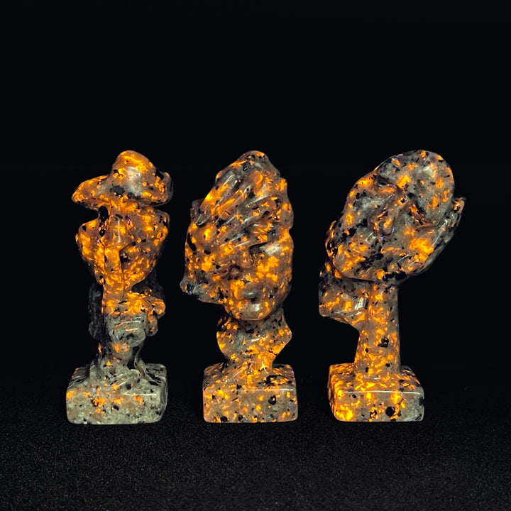 A Slightly Imperfect Natural Crystal Three Wise Masks Carving