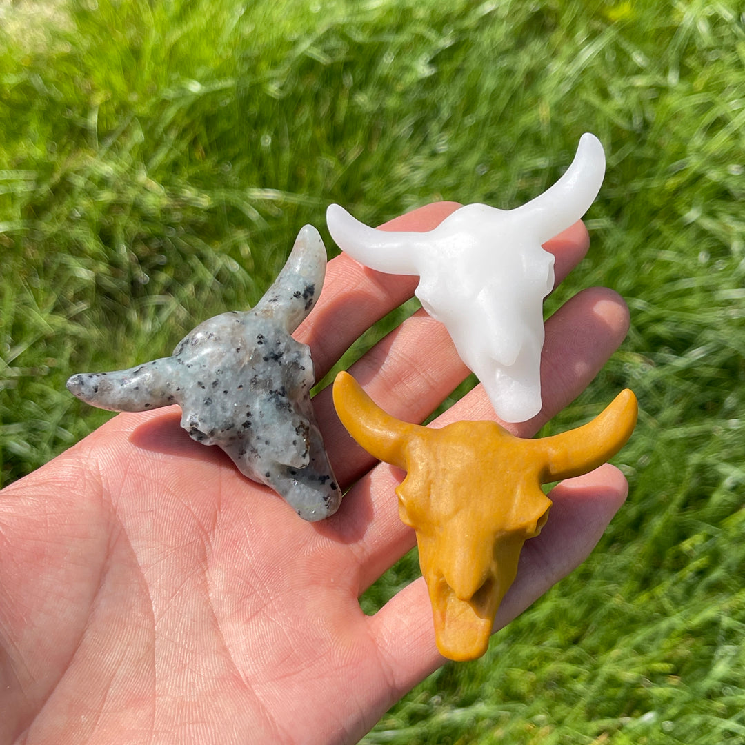 Natural Crystal Cow Skull Carving
