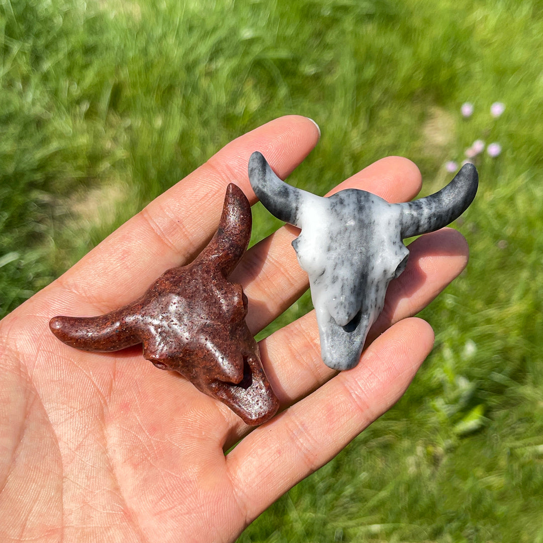 Natural Crystal Cow Skull Carving