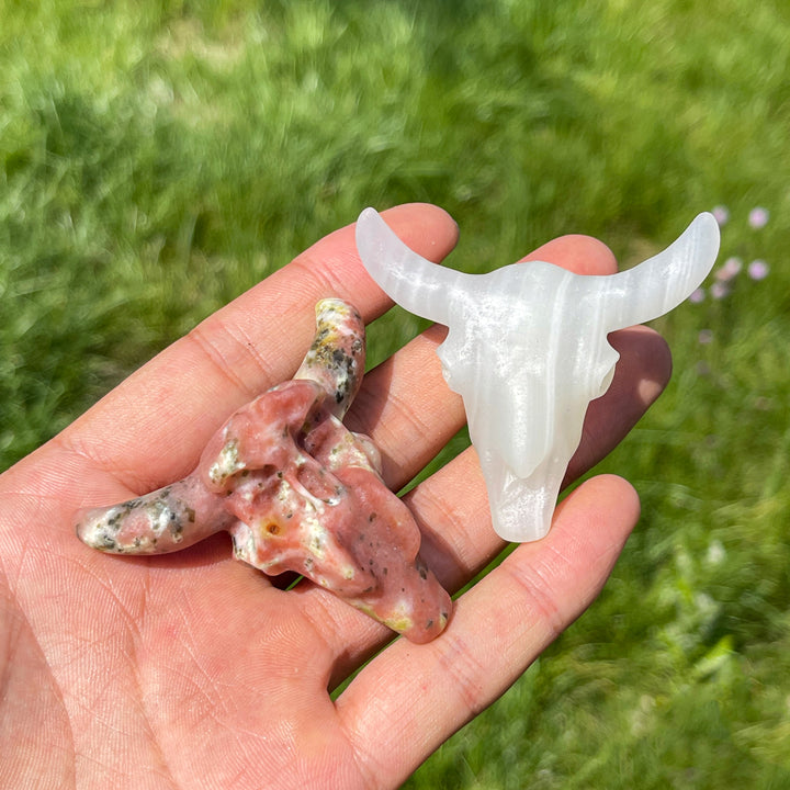 Natural Crystal Cow Skull Carving