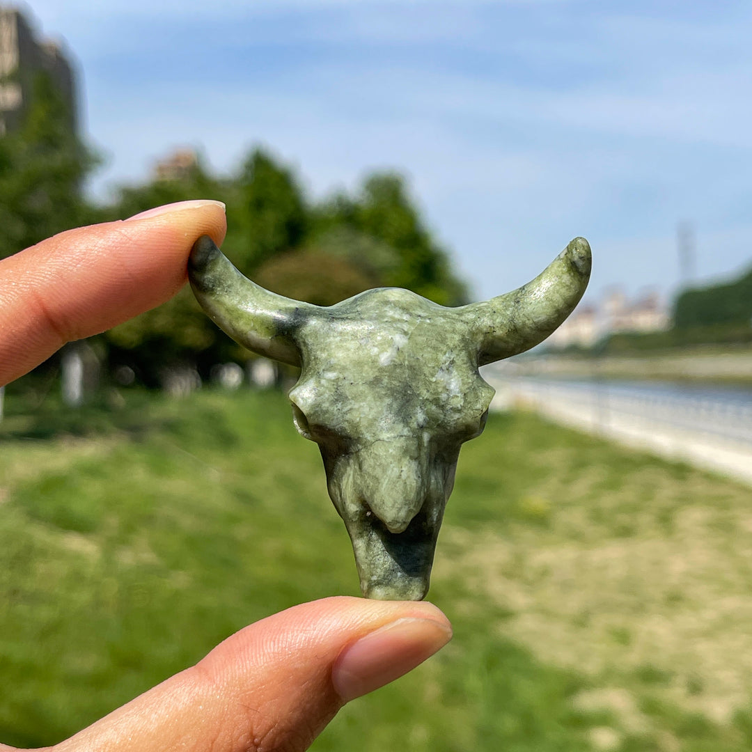 Natural Crystal Cow Skull Carving