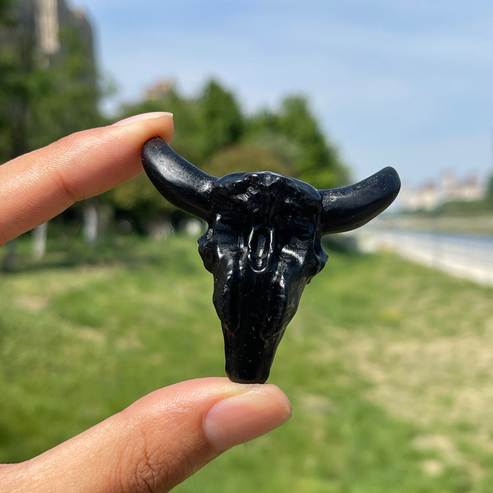 Natural Crystal Cow Skull Carving
